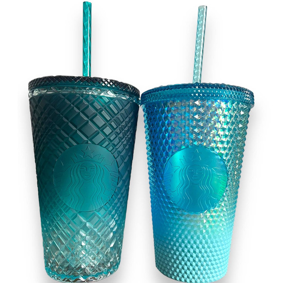Starbucks 2023 Winter Blue Studded & Green Jeweled Ombre 16 oz Cold Cup Tumbler - Picture 1 of 14